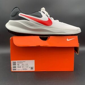Nike Revolution 7 Mens Running Shoes White Fire Red Black FB2207-102 Sz 12 READ